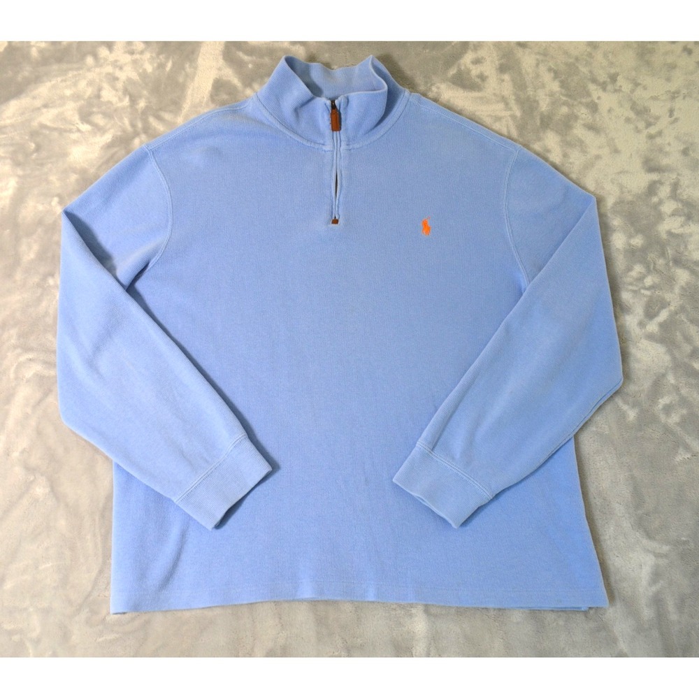 Polo Ralph Lauren Blue 1/4 Zip Pullover Shirt Men's XL Orange Pony